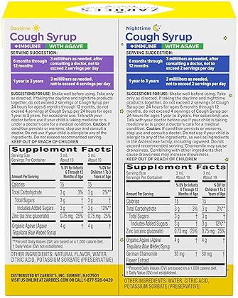 ZARBEES BABY COUGH MEDICINE VALUE PACK ORGANIC GRAPE DAY CHAMOMILE NIGHT SYRUP 2X2OZ
