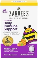 ZARBEES KIDS IMMUNE SUPPORT VITAMINS WITH VITAMIN C, D ZINC, TROPICAL FLAVOR, 28 CHEWABLES