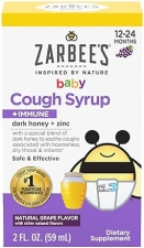 ZARBEES BABY HONEY COUGH SYRUP WITH ZINC, IMMUNE SUPPORT, GRAPE FLAVOR, 2 FL OZ, DRUG-FREE