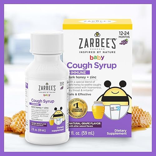 ZARBEES BABY HONEY COUGH SYRUP WITH ZINC, IMMUNE SUPPORT, GRAPE FLAVOR, 2 FL OZ, DRUG-FREE