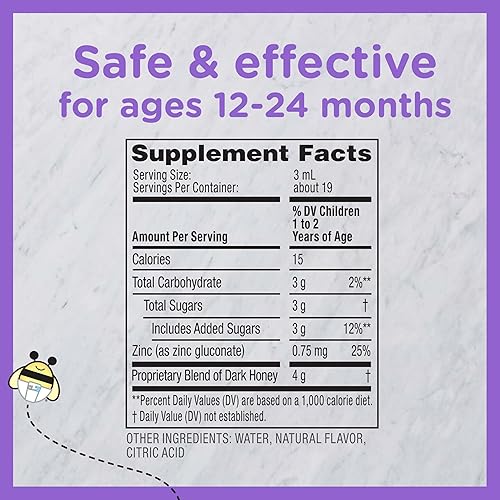ZARBEES BABY HONEY COUGH SYRUP WITH ZINC, IMMUNE SUPPORT, GRAPE FLAVOR, 2 FL OZ, DRUG-FREE
