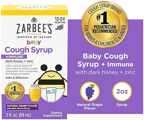 ZARBEES BABY HONEY COUGH SYRUP WITH ZINC, IMMUNE SUPPORT, GRAPE FLAVOR, 2 FL OZ, DRUG-FREE