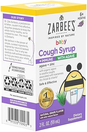 ZARBEES BABY COUGH SYRUP IMMUNE SUPPORT WITH ORGANIC AGAVE ZINC, GRAPE FLAVOR, 2 OZ
