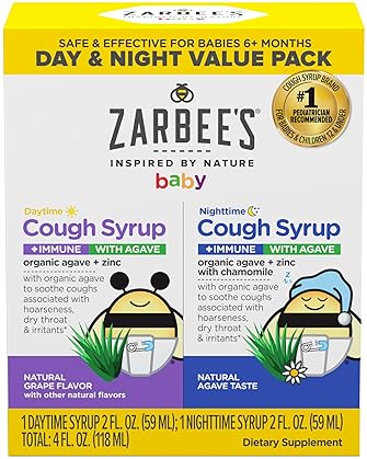 ZARBEES BABY DAY NIGHT COUGH SYRUP 2X2OZ WITH ORGANIC AGAVE, ZINC, GRAPE CHAMOMILE