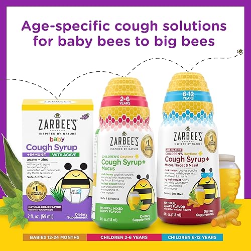 ZARBEES KIDS DAYTIME COUGH SYRUP WITH HONEY, ELDERBERRY, VITAMIN D ZINC, 4 OZ