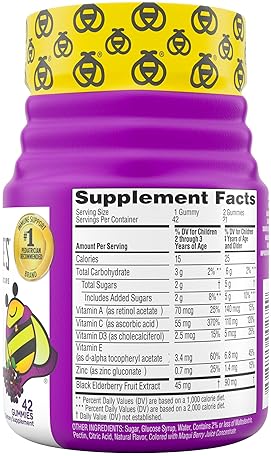 ZARBEE S KIDS ELDERBERRY GUMMIES WITH VITAMINS A, C, D3, E ZINC IMMUNE SUPPORT, 42 CT