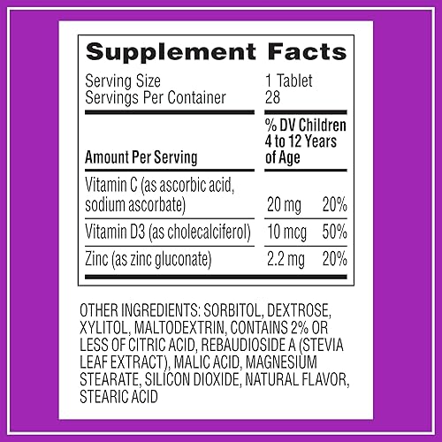 ZARBEES KIDS IMMUNE SUPPORT VITAMINS WITH C, D ZINC, NATURAL TROPICAL FLAVOR, 28 CHEWABLES