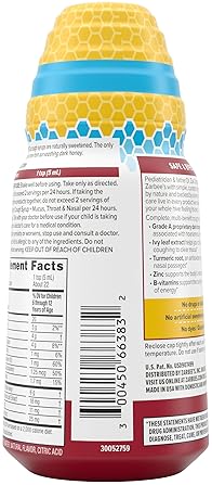 ZARBEES KIDS DAYTIME HONEY COUGH SYRUP WITH IVY LEAF, ZINC TURMERIC, DRUG-FREE, 4 OZ