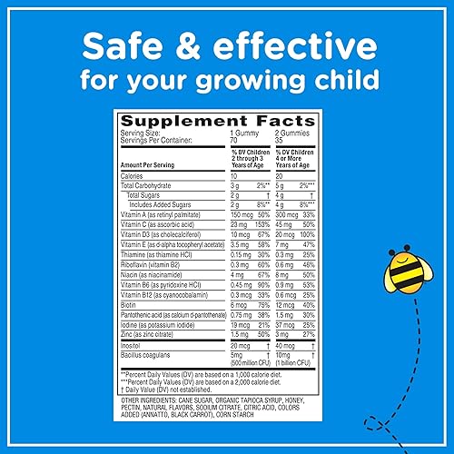 ZARBEES KIDS DAILY MULTIVITAMIN PROBIOTIC GUMMIES WITH A, B, C, D, E ZINC 70 COUNT