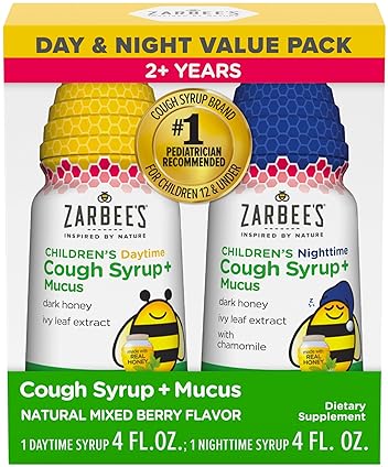 ZARBEES KIDS HONEY COUGH SYRUP DAY NIGHT PACK WITH IVY LEAF, CHAMOMILE, MIXED BERRY - 2X4OZ