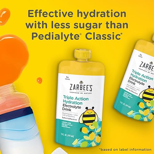 ZARBEES KIDS ELECTROLYTE DRINK, LOW SUGAR WITH PREBIOTICS ZINC, STRAWBERRY LEMONADE LEMON LIME, 12X5