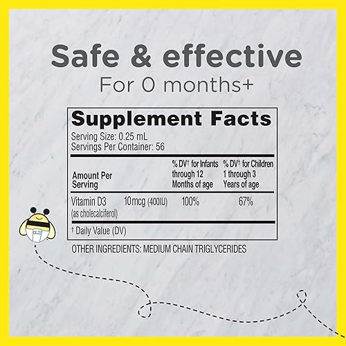ZARBEES INFANT VITAMIN D DROPS 400IU, BABY TODDLER SUPPLEMENT WITH DROPPER, 0.47 FL OZ