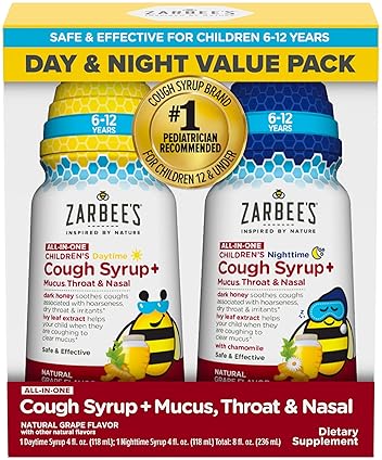 ZARBEES KIDS HONEY COUGH SYRUP 2-PACK DAY NIGHT, NATURAL MUCUS RELIEF, 6-12 YEARS, 8 OZ