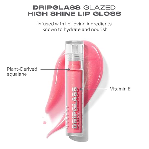 MORPHE DRIPGLASS LIP GLOSS PEACH PRISM HIGH SHINE, NONSTICKY, SQUALANE VITAMIN E, 0.13OZ