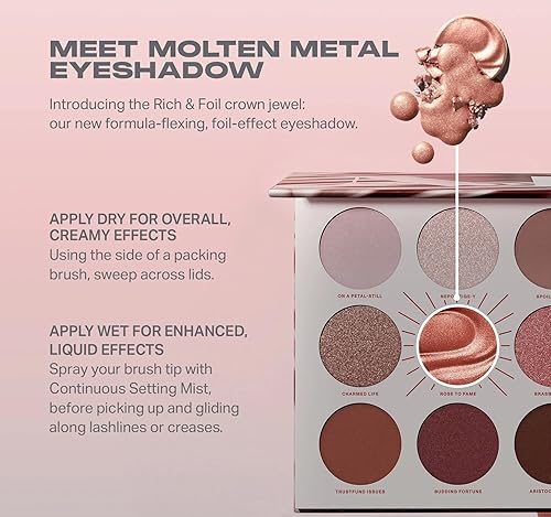 MORPHE ROSE TO FAME EYESHADOW PALETTE CONTINUOUS SETTING SPRAY METALLIC, PIGMENTED, LONG-LASTING