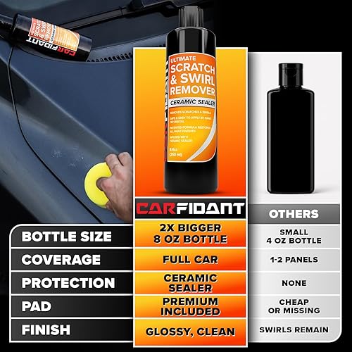 CARFIDANT SCRATCH REMOVER SWIRL ELIMINATOR KIT WITH BUFFER PAD CAR PAINT REPAIR 8.4OZ