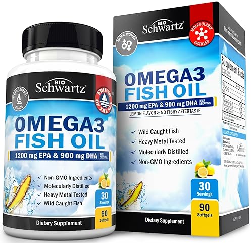 BIOSCHWARTZ TRIPLE STRENGTH OMEGA-3 FISH OIL 2250MG EPA DHA, BURPLESS LEMON, GLUTEN-FREE, 90 SOFTGELS