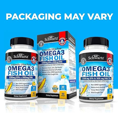 BIOSCHWARTZ TRIPLE STRENGTH OMEGA-3 FISH OIL 2250MG EPA DHA, BURPLESS LEMON, GLUTEN-FREE, 90 SOFTGELS