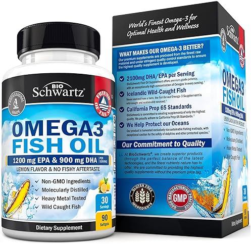 BIOSCHWARTZ TRIPLE STRENGTH OMEGA-3 FISH OIL 2250MG EPA DHA, BURPLESS LEMON, GLUTEN-FREE, 90 SOFTGELS