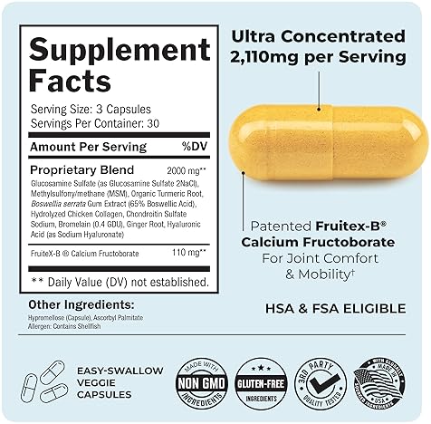 BIOSCHWARTZ GLUCOSAMINE CHONDROITIN MSM JOINT SUPPORT WITH COLLAGEN, TURMERIC, HYALURONIC ACID - 90 CAPS
