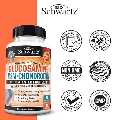 BIOSCHWARTZ GLUCOSAMINE CHONDROITIN MSM JOINT SUPPORT WITH COLLAGEN, TURMERIC, HYALURONIC ACID - 90 CAPS