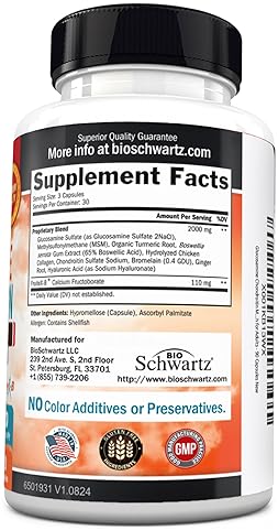 BIOSCHWARTZ GLUCOSAMINE CHONDROITIN MSM JOINT SUPPORT WITH COLLAGEN, TURMERIC, HYALURONIC ACID - 90 CAPS