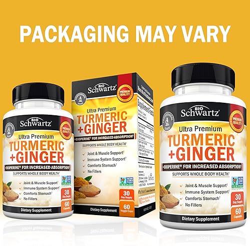 BIOSCHWARTZ TURMERIC CURCUMIN 95 WITH GINGER BIOPERINE JOINT SUPPORT SUPPLEMENT, GLUTEN-FREE, 60 CAPS