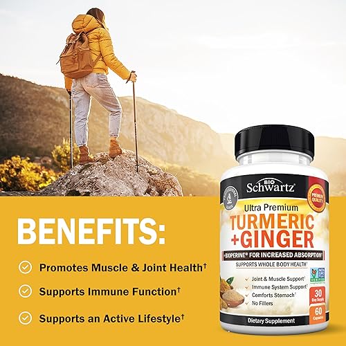 BIOSCHWARTZ TURMERIC CURCUMIN 95 WITH GINGER BIOPERINE JOINT SUPPORT SUPPLEMENT, GLUTEN-FREE, 60 CAPS