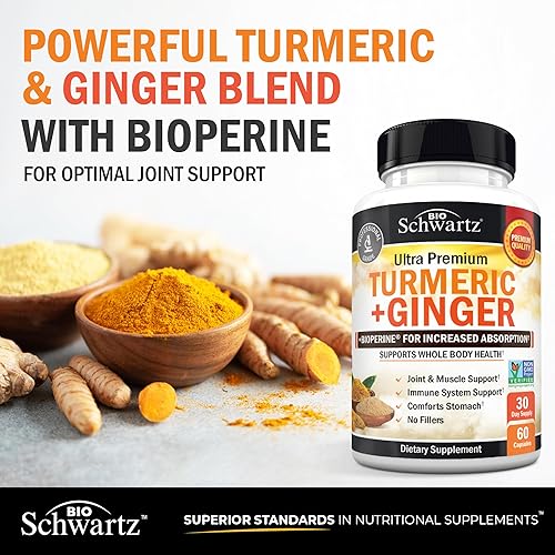 BIOSCHWARTZ TURMERIC CURCUMIN 95 WITH GINGER BIOPERINE JOINT SUPPORT SUPPLEMENT, GLUTEN-FREE, 60 CAPS