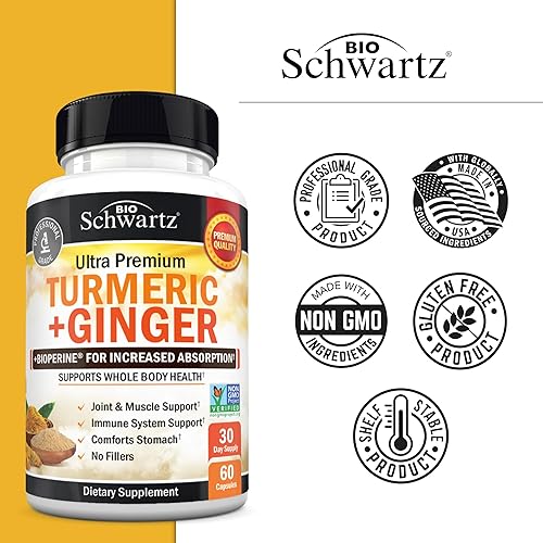 BIOSCHWARTZ TURMERIC CURCUMIN 95 WITH GINGER BIOPERINE JOINT SUPPORT SUPPLEMENT, GLUTEN-FREE, 60 CAPS