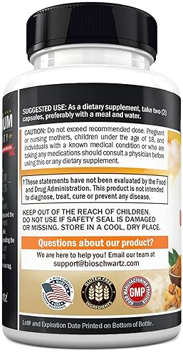 BIOSCHWARTZ TURMERIC CURCUMIN 95 WITH GINGER BIOPERINE JOINT SUPPORT SUPPLEMENT, GLUTEN-FREE, 60 CAPS