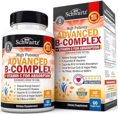 BIOSCHWARTZ VITAMIN B COMPLEX WITH C, METHYLCOBALAMIN B12 FOLATE IMMUNE, ENERGY NERVOUS SUPPORT, 60CT