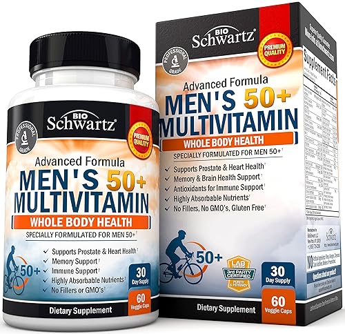 BIOSCHWARTZ MENS 50 MULTIVITAMIN WITH ZINC, A, B, C, D3, E HEART, BRAIN WHOLE BODY SUPPORT 60 CT