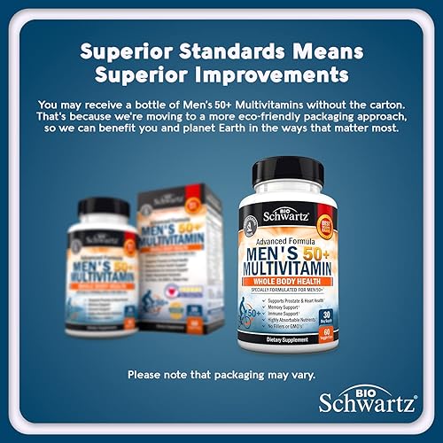 BIOSCHWARTZ MENS 50 MULTIVITAMIN WITH ZINC, A, B, C, D3, E HEART, BRAIN WHOLE BODY SUPPORT 60 CT