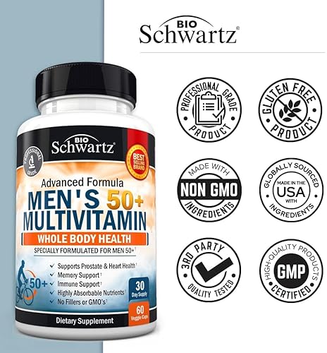 BIOSCHWARTZ MENS 50 MULTIVITAMIN WITH ZINC, A, B, C, D3, E HEART, BRAIN WHOLE BODY SUPPORT 60 CT
