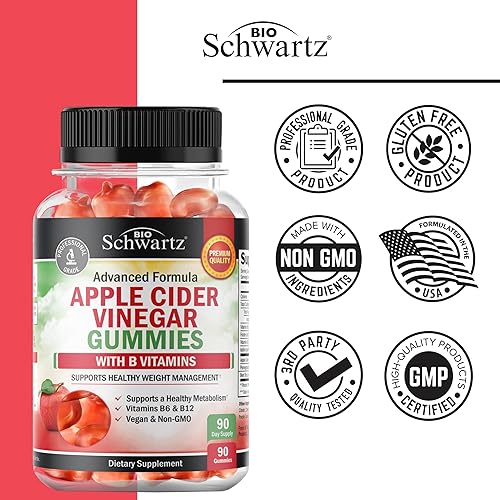 BIOSCHWARTZ APPLE CIDER VINEGAR GUMMIES WITH THE MOTHER - WEIGHT LOSS, ENERGY, DIGESTION IMMUNITY - 90 CT