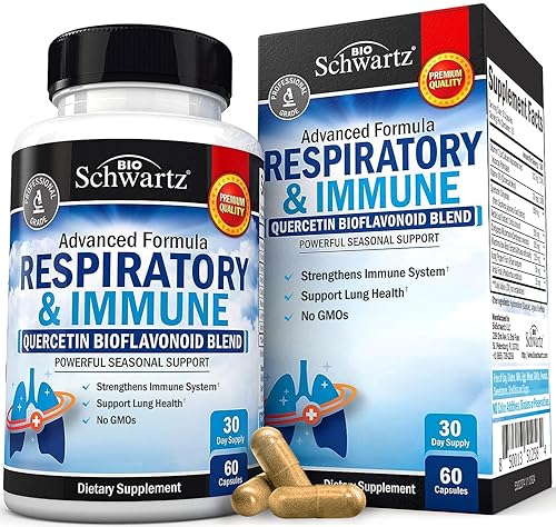 BIOSCHWARTZ LUNG SUPPORT SUPPLEMENT WITH QUERCETIN, VITAMIN D CORDYCEPS RESPIRATORY HEALTH VITAMINS, 60 CAPS