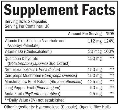 BIOSCHWARTZ LUNG SUPPORT SUPPLEMENT WITH QUERCETIN, VITAMIN D CORDYCEPS RESPIRATORY HEALTH VITAMINS, 60 CAPS