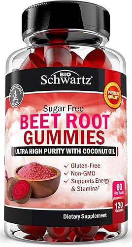 BIOSCHWARTZ SUGAR-FREE BEET ROOT GUMMIES WITH COCONUT OIL NITRIC OXIDE BOOST, ENERGY SUPPORT, 120CT