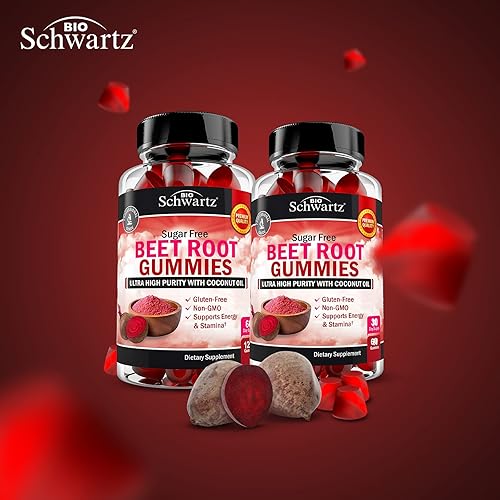 BIOSCHWARTZ SUGAR-FREE BEET ROOT GUMMIES WITH COCONUT OIL NITRIC OXIDE BOOST, ENERGY SUPPORT, 120CT