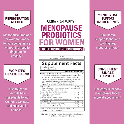 BIOSCHWARTZ MENOPAUSE PROBIOTICS FOR WOMEN 40 BILLION CFU SUPPORT HOT FLASHES, MOOD, BALANCE 60 CAPS