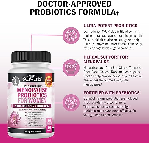BIOSCHWARTZ MENOPAUSE PROBIOTICS FOR WOMEN 40 BILLION CFU SUPPORT HOT FLASHES, MOOD, BALANCE 60 CAPS