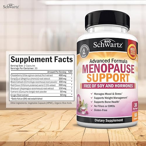 BIOSCHWARTZ MENOPAUSE SUPPORT SUPPLEMENT FOR WOMEN WITH MILK THISTLE, CHASTEBERRY HERBAL BLEND 60 VEG CAPSULES