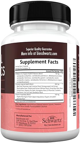 BIOSCHWARTZ WOMENS VAGINAL PROBIOTICS WITH PREBIOTICS LACTOBACILLUS CRISPATUS - 30 CAPSULES