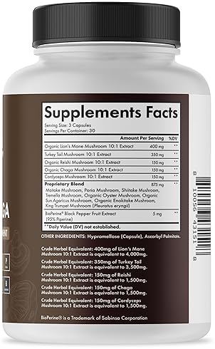 BIOSCHWARTZ ORGANIC 13-IN-1 MUSHROOM COMPLEX CAPSULES WITH LION S MANE, REISHI CHAGA SUPPORTS FOCUS,