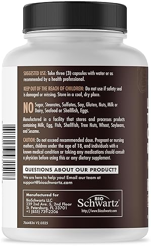BIOSCHWARTZ ORGANIC 13-IN-1 MUSHROOM COMPLEX CAPSULES WITH LION S MANE, REISHI CHAGA SUPPORTS FOCUS,
