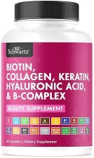 BIOSCHWARTZ BIOTIN 10000MCG WITH COLLAGEN, KERATIN HYALURONIC ACID HAIR NAIL VITAMINS