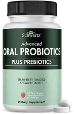 BIOSCHWARTZ ORAL PROBIOTICS WITH PREBIOTICS FOR HEALTHY TEETH GUMS, FRESH BREATH - STRAWBERRY, 60 TABS