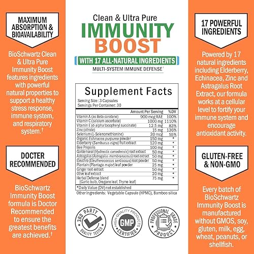 BIOSCHWARTZ IMMUNE SUPPORT WITH VITAMIN C, ZINC, ELDERBERRY, GINGER PROPOLIS 90 CAPSULES