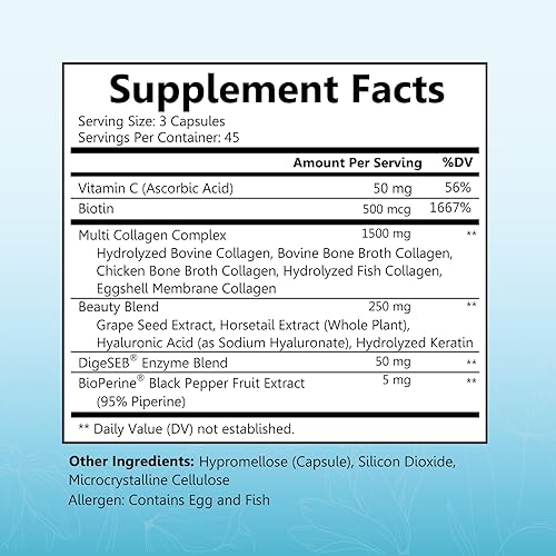 BIOSCHWARTZ MULTI COLLAGEN CAPSULES WITH VITAMIN C, BIOTIN HYALURONIC ACID 135CT